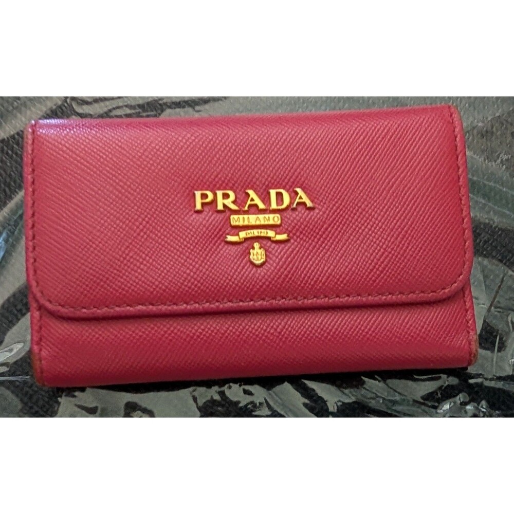 Prada Pink Saffiano Leather 6 Key Holder Case Wallet Made in Italy